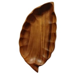 Vintage Boho Monkey Pod Wood Leaf Dish Bowl Carved Decorations